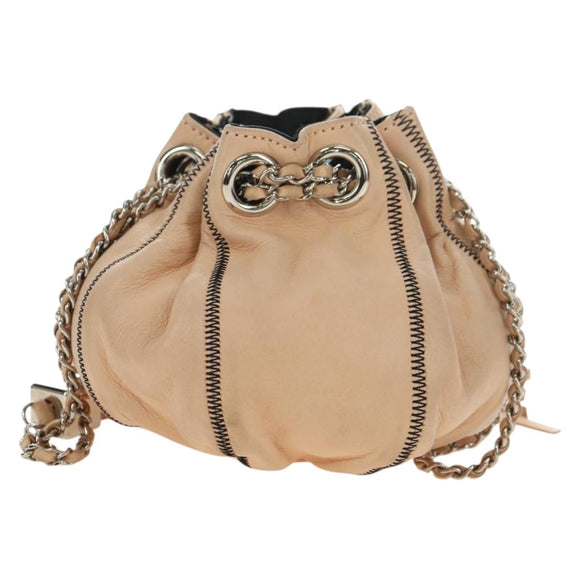 CHANEL Chain Purse Hand Bag Lamb Skin Beige Silver CC Auth bs35366V