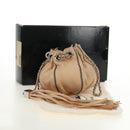 CHANEL Chain Purse Hand Bag Lamb Skin Beige Silver CC Auth bs35366V-12