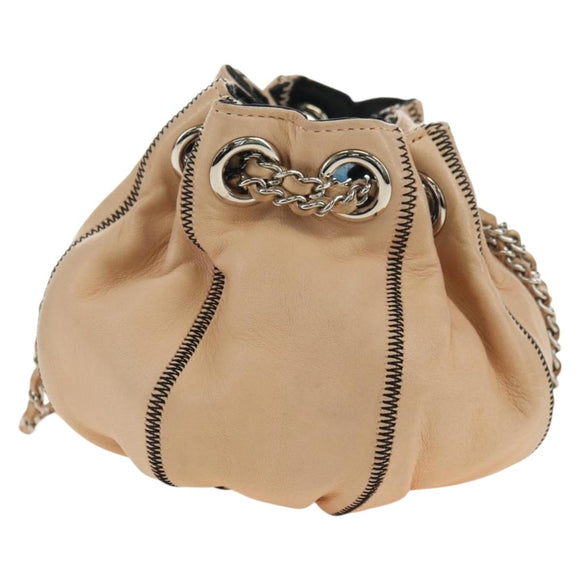 CHANEL Chain Purse Hand Bag Lamb Skin Beige Silver CC Auth bs35366V