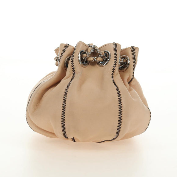 CHANEL Chain Purse Hand Bag Lamb Skin Beige Silver CC Auth bs35366V