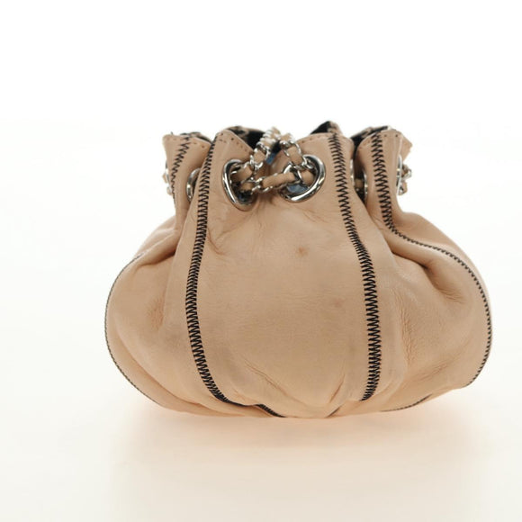 CHANEL Chain Purse Hand Bag Lamb Skin Beige Silver CC Auth bs35366V