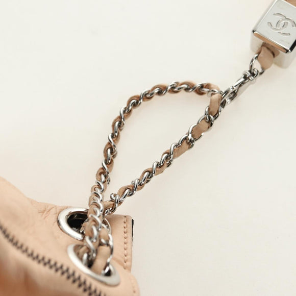 CHANEL Chain Purse Hand Bag Lamb Skin Beige Silver CC Auth bs35366V