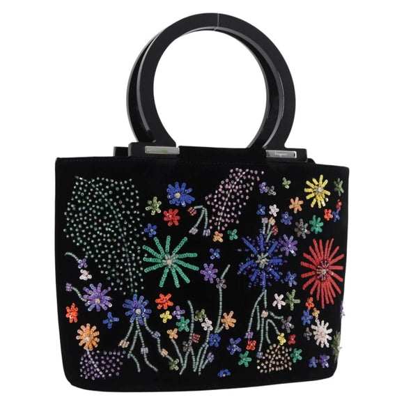 Salvatore Ferragamo Beads Hand Bag Velor Black Silver Auth bs35367A