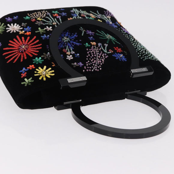 Salvatore Ferragamo Beads Hand Bag Velor Black Silver Auth bs35367A