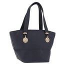 VERSACE Hand Bag Leather Navy Gold Auth bs35368-1