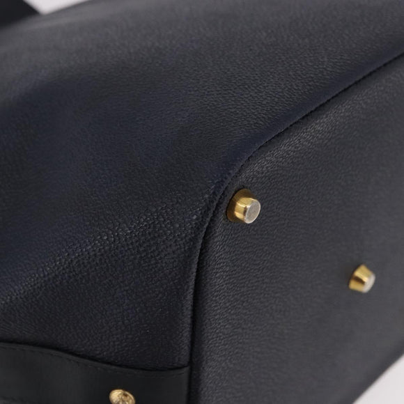 VERSACE Hand Bag Leather Navy Gold Auth bs35368