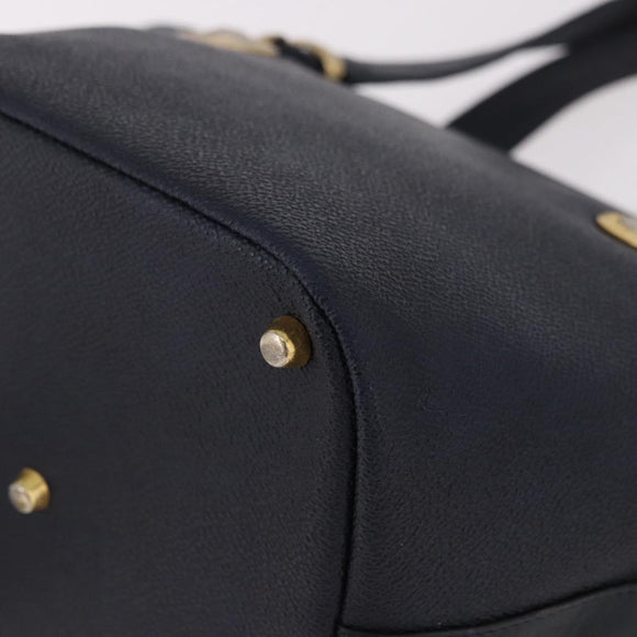 VERSACE Hand Bag Leather Navy Gold Auth bs35368