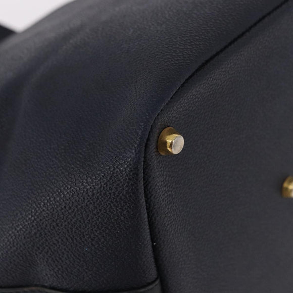 VERSACE Hand Bag Leather Navy Gold Auth bs35368
