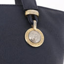 VERSACE Hand Bag Leather Navy Gold Auth bs35368-17
