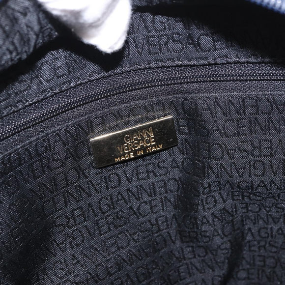VERSACE Hand Bag Leather Navy Gold Auth bs35368