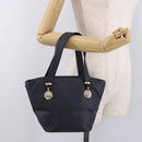 VERSACE Hand Bag Leather Navy Gold Auth bs35368-22