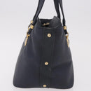VERSACE Hand Bag Leather Navy Gold Auth bs35368-4