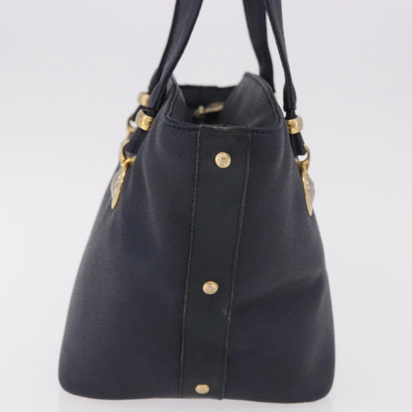 VERSACE Hand Bag Leather Navy Gold Auth bs35368