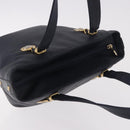 VERSACE Hand Bag Leather Navy Gold Auth bs35368-6