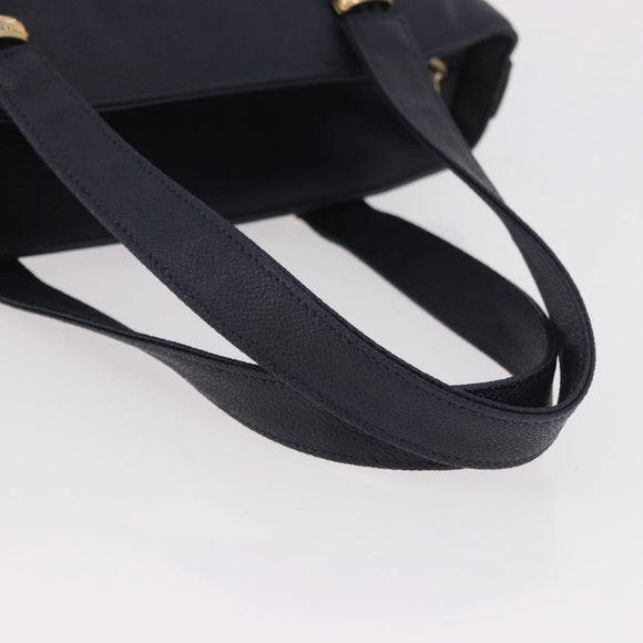 VERSACE Hand Bag Leather Navy Gold Auth bs35368