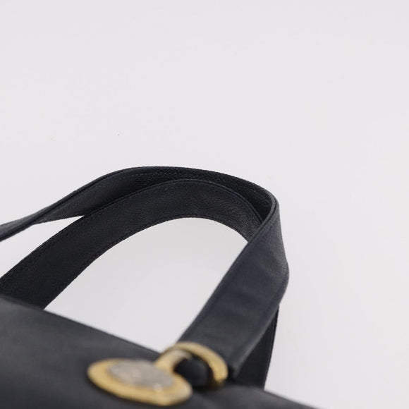 VERSACE Hand Bag Leather Navy Gold Auth bs35368