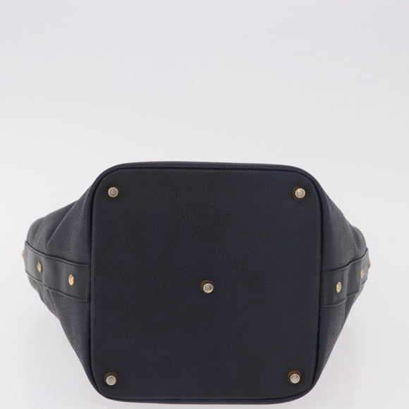 VERSACE Hand Bag Leather Navy Gold Auth bs35368