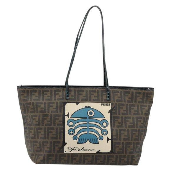 FENDI Zucca Canvas Tote Bag PVC Black Brown Auth bs35373