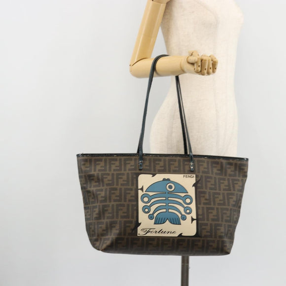 FENDI Zucca Canvas Tote Bag PVC Black Brown Auth bs35373