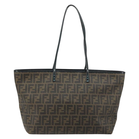 FENDI Zucca Canvas Tote Bag PVC Black Brown Auth bs35373