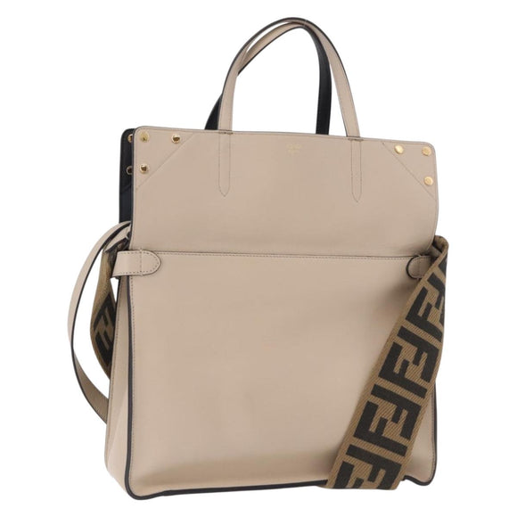 FENDI Flip Tote Bag Leather 3way Navy Gold Auth bs35380A