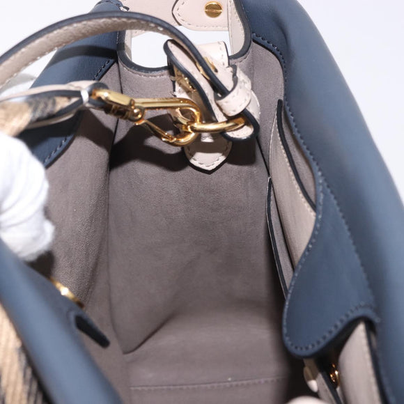 FENDI Flip Tote Bag Leather 3way Navy Gold Auth bs35380A