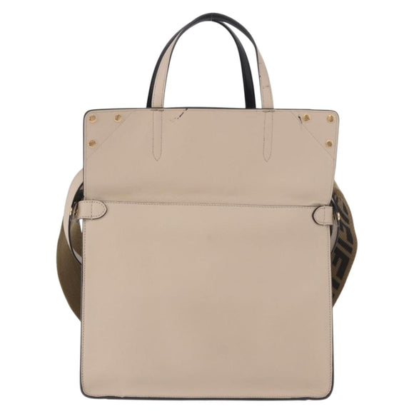 FENDI Flip Tote Bag Leather 3way Navy Gold Auth bs35380A