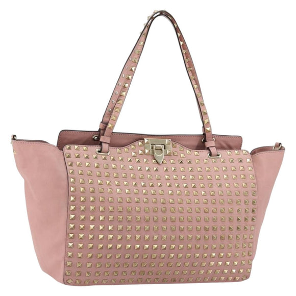 VALENTINO Rock Studs Tote Bag Leather Pink Gold Auth bs35382
