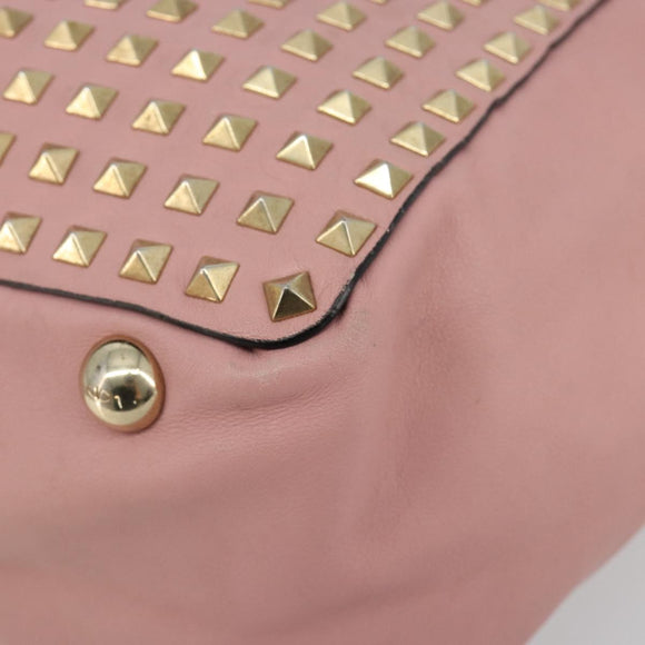 VALENTINO Rock Studs Tote Bag Leather Pink Gold Auth bs35382