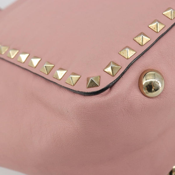 VALENTINO Rock Studs Tote Bag Leather Pink Gold Auth bs35382