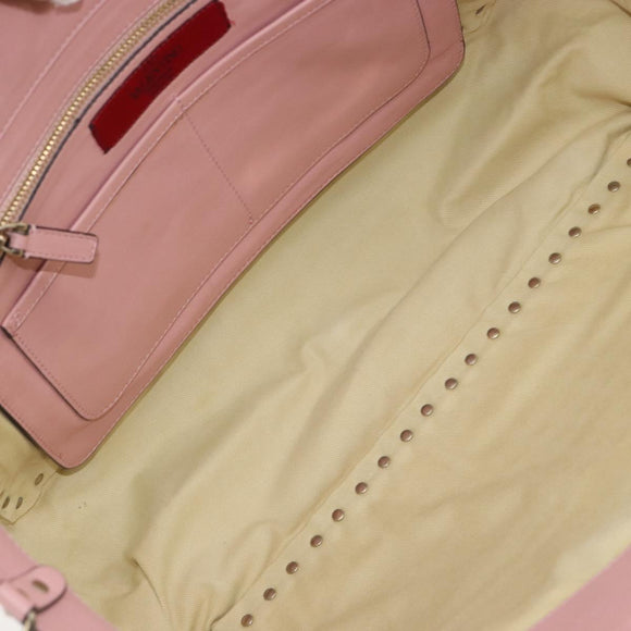 VALENTINO Rock Studs Tote Bag Leather Pink Gold Auth bs35382