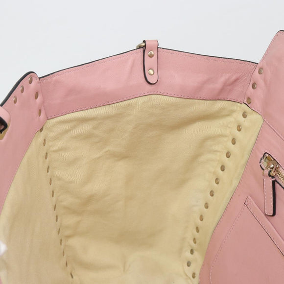 VALENTINO Rock Studs Tote Bag Leather Pink Gold Auth bs35382