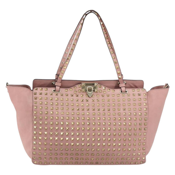 VALENTINO Rock Studs Tote Bag Leather Pink Gold Auth bs35382