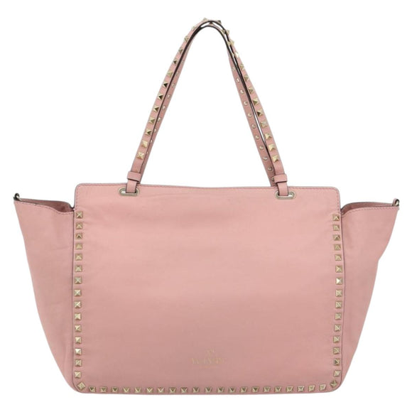 VALENTINO Rock Studs Tote Bag Leather Pink Gold Auth bs35382