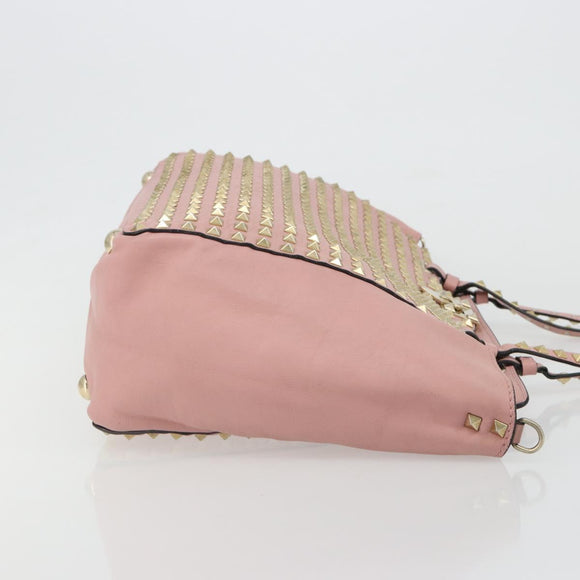 VALENTINO Rock Studs Tote Bag Leather Pink Gold Auth bs35382