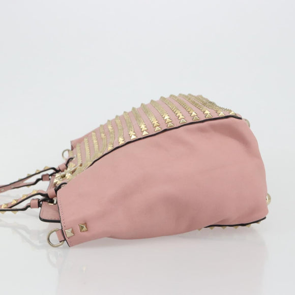 VALENTINO Rock Studs Tote Bag Leather Pink Gold Auth bs35382