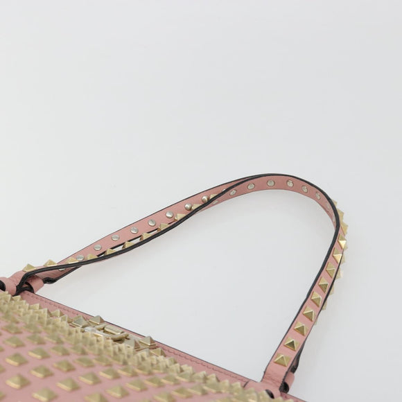 VALENTINO Rock Studs Tote Bag Leather Pink Gold Auth bs35382