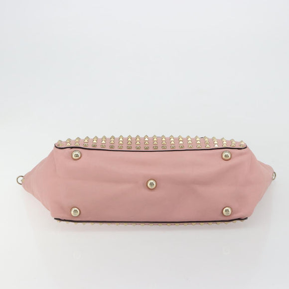 VALENTINO Rock Studs Tote Bag Leather Pink Gold Auth bs35382