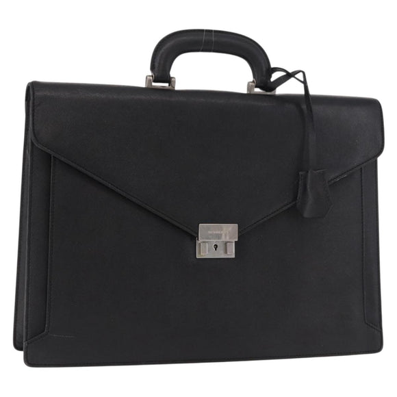 BURBERRY Business Bag Leather Black Silver Auth bs35383