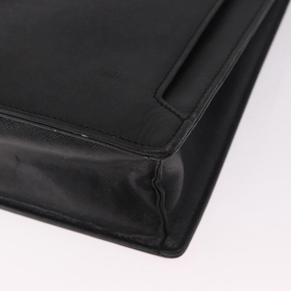 BURBERRY Business Bag Leather Black Silver Auth bs35383