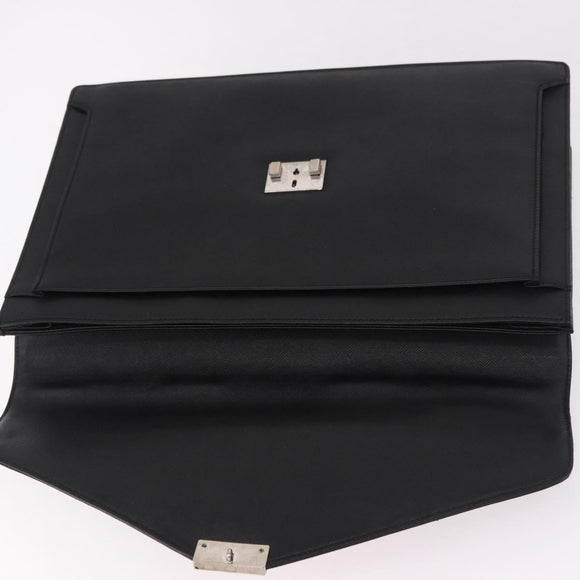 BURBERRY Business Bag Leather Black Silver Auth bs35383