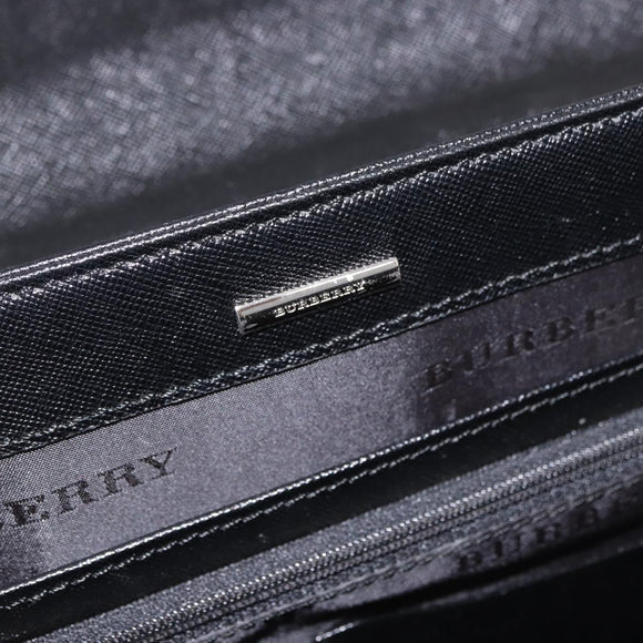 BURBERRY Business Bag Leather Black Silver Auth bs35383