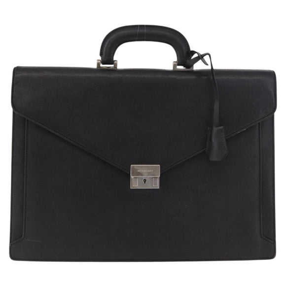 BURBERRY Business Bag Leather Black Silver Auth bs35383
