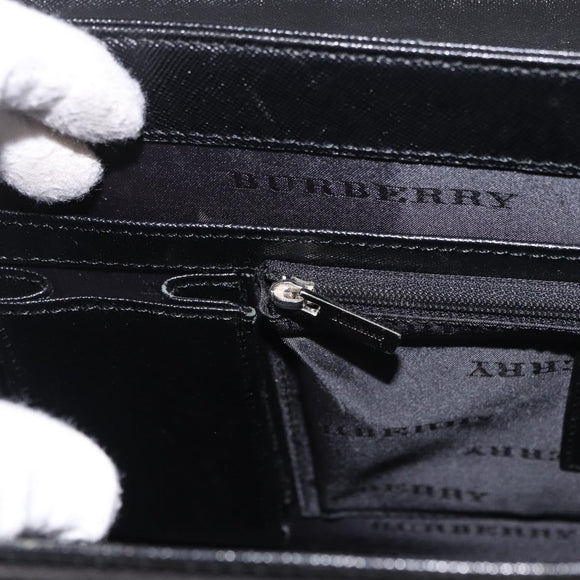 BURBERRY Business Bag Leather Black Silver Auth bs35383