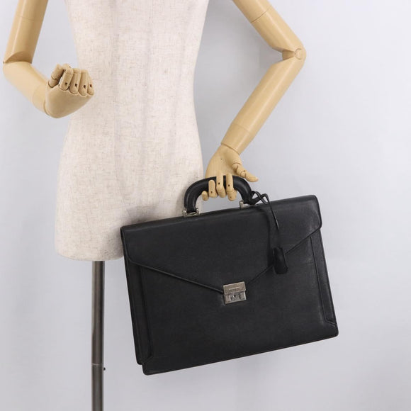 BURBERRY Business Bag Leather Black Silver Auth bs35383