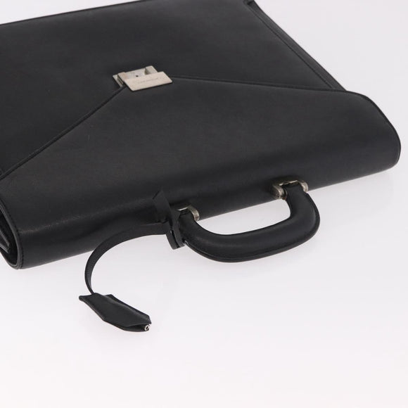 BURBERRY Business Bag Leather Black Silver Auth bs35383