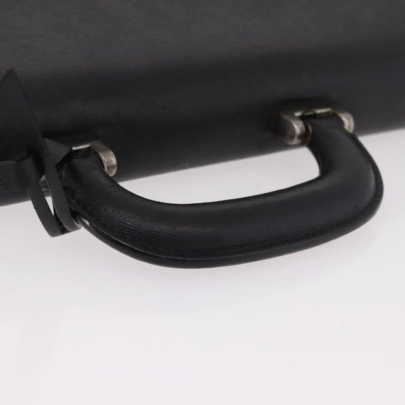 BURBERRY Business Bag Leather Black Silver Auth bs35383