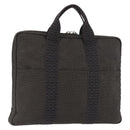 HERMES Her Line Hand Bag Canvas Black Silver Auth bs35384-1