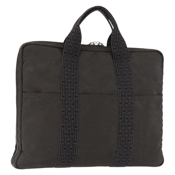HERMES Her Line Hand Bag Canvas Black Silver Auth bs35384