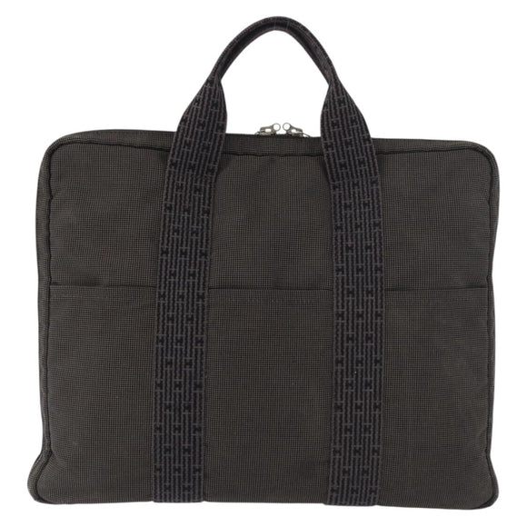 HERMES Her Line Hand Bag Canvas Black Silver Auth bs35384